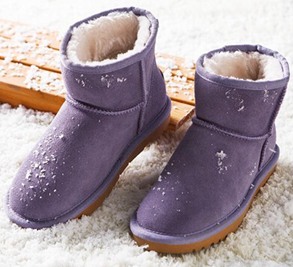 真皮保暖雪地靴短筒-紫色
